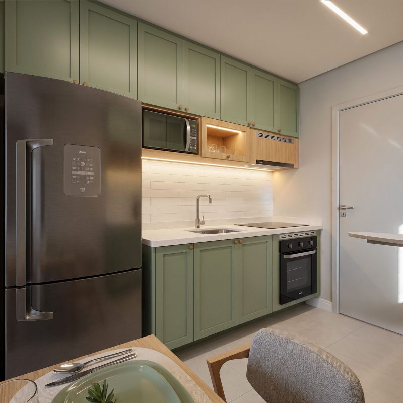 Holland: cozinha com marcenaria verde-oliva